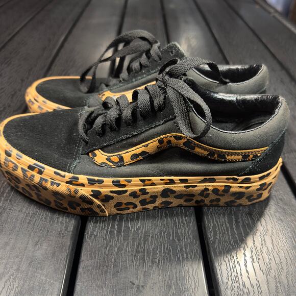 Women’s Vans Size 6.5 Leopard Print Black Platform Old Skool Style Skate Shoes - Picture 2 of 16